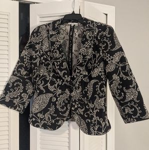 CABI Eliza Brocade Black Ivory Blazer 312 Size 8